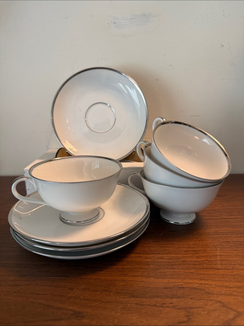 FURSTENBERG Porcelain Coffee Tea Cup Saucer White Gold Trim Germany F Crown